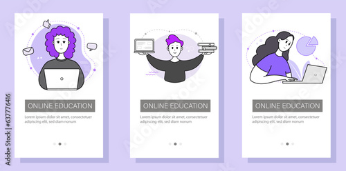 Education and self-development. The concept of trainings, seminars, online courses. Set of modern design templates for websites, applications, booklets, flyers. Vector illustration. © Uliana Rom