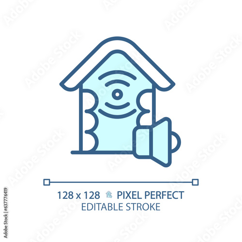 2D pixel perfect editable soundproof walls blue icon, isolated vector, soundproofing thin line illustration.