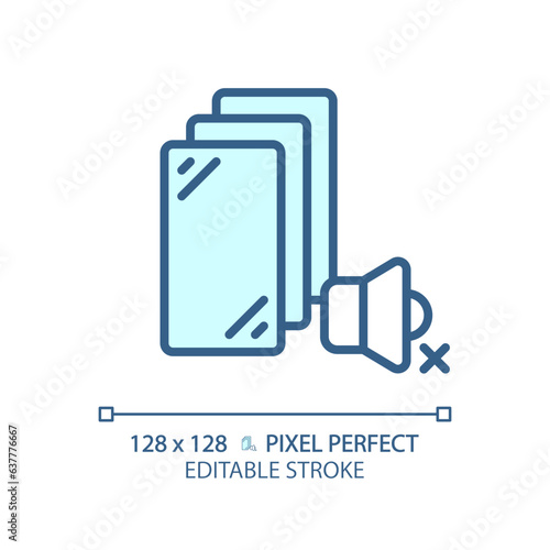 2D pixel perfect editable soundproof fibreglass blue icon, isolated vector, soundproofing thin line illustration.