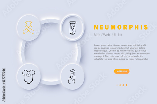 Pregnancy line icon. Maternity, test tube, baby clothes, hiv prevention, surrogate motherhood. Neomorphism style. Vector line icon for Business