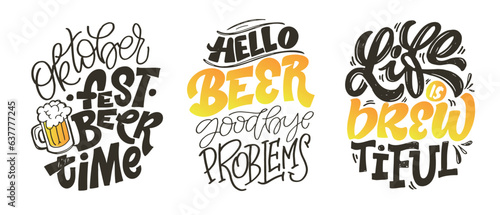 Oktoberfest logotype. Beer Festival vector banner. Illustration of Bavarian festival design on textured background with floral wreath. Blue, white lettering typography for logo, poster, card, postcard