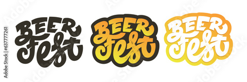 Oktoberfest logotype. Beer Festival vector banner. Illustration of Bavarian festival design on textured background with floral wreath. Blue, white lettering typography for logo, poster, card, postcard