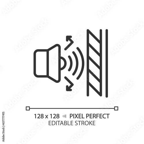 2D pixel perfect editable soundproof layer black icon, isolated vector, soundproofing thin line illustration.