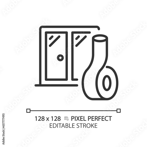 2D pixel perfect editable soundproof windows black icon, isolated vector, soundproofing thin line illustration.