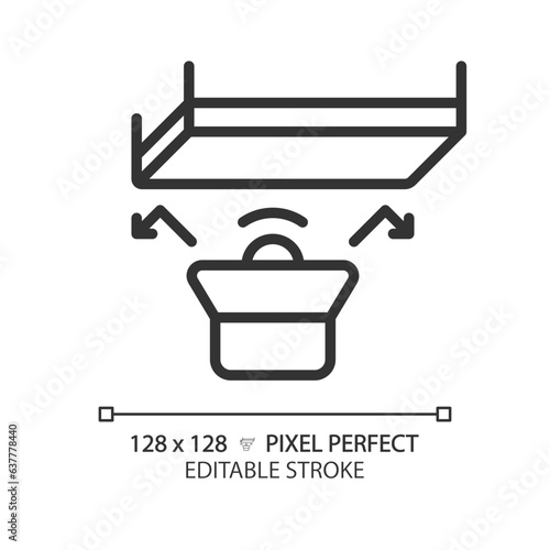 2D pixel perfect editable soundproof ceiling black icon, isolated vector, soundproofing thin line illustration.