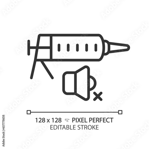 2D pixel perfect editable soundproof sealant black icon, isolated vector, soundproofing thin line illustration.