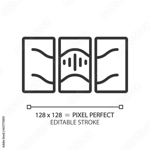 2D pixel perfect editable soundproof layers black icon, isolated vector, soundproofing thin line illustration.