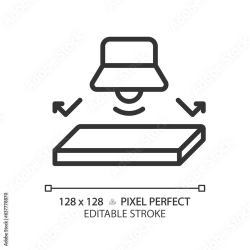 2D pixel perfect editable soundproof flooring black icon, isolated vector, soundproofing thin line illustration.