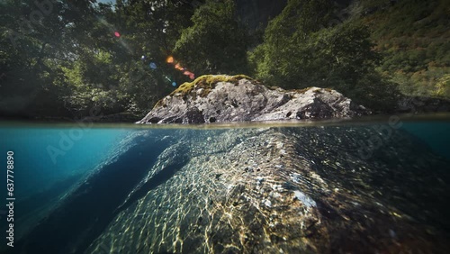 Waterscape of Vestland Stryn Loen in the Loenvatnet lake, Norway. Natural background.
