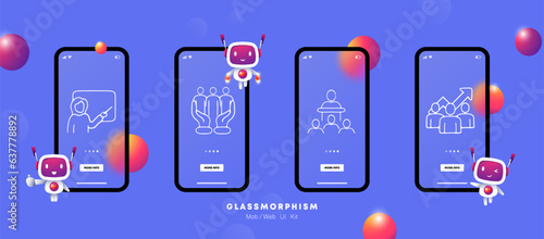 Teamwork line icon. Exchange of experience and ideas, communication with colleagues, a light bulb, an idea. Glassmorphism. UI phone app screens. Vector line icon for Business