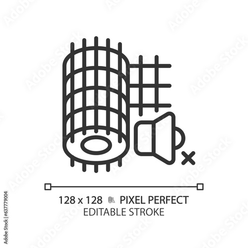 2D pixel perfect editable soundproof mesh black icon, isolated vector, soundproofing thin line illustration.