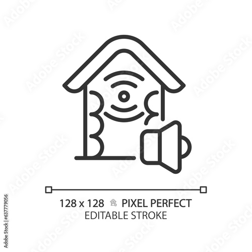 2D pixel perfect editable soundproof walls black icon, isolated vector, soundproofing thin line illustration.