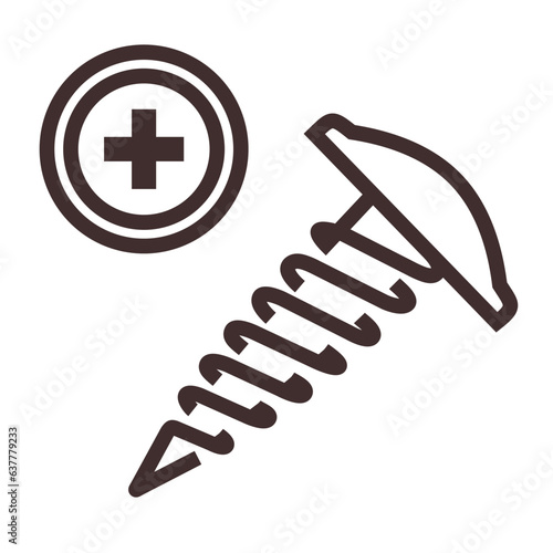 Self-tapping screw icon isolated on white background. Hardware pictogram. Flat design. Button head tool. Editable stroke. Phillips screw. For web design, online shop, website, advertising, mobile apps