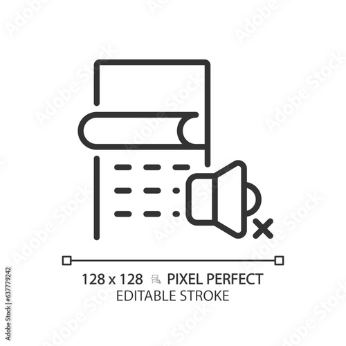 2D pixel perfect editable soundproof wall covering black icon, isolated vector, soundproofing thin line illustration.