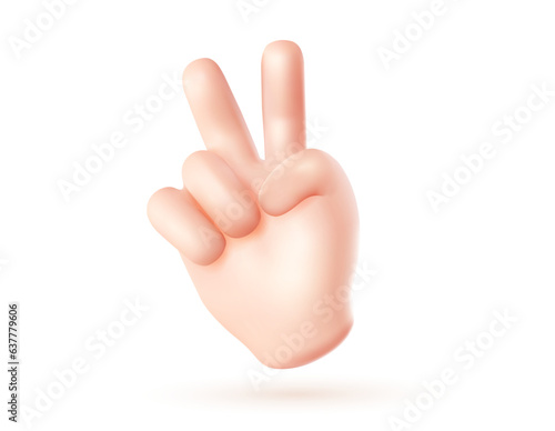 Vector illustration of male hand gesture sign v on white color background. 3d mesh style emoji design of man white skin hand