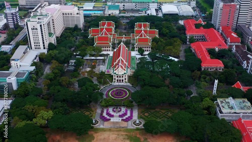 Aerial Drone View Chulalongkorn University In The Metropolitan Of Bangkok, Thailand.  photo