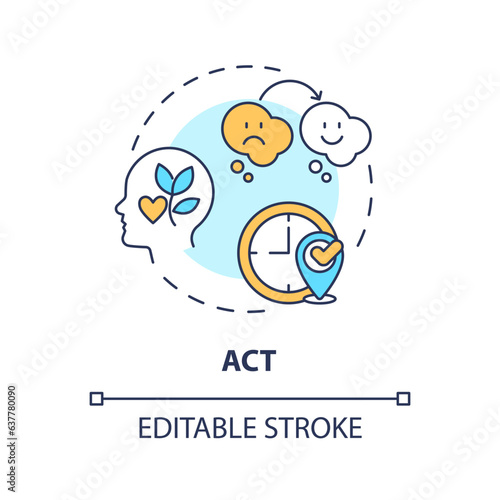 2D editable ACT thin line icon concept, isolated vector, multicolor illustration representing behavioral therapy.