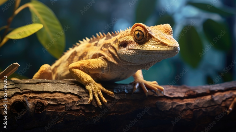 Fototapeta premium A gecko on a branch, AI generated Image