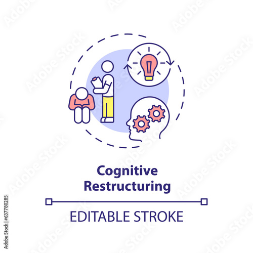 2D editable cognitive restructuring thin line icon concept, isolated vector, multicolor illustration representing behavioral therapy.