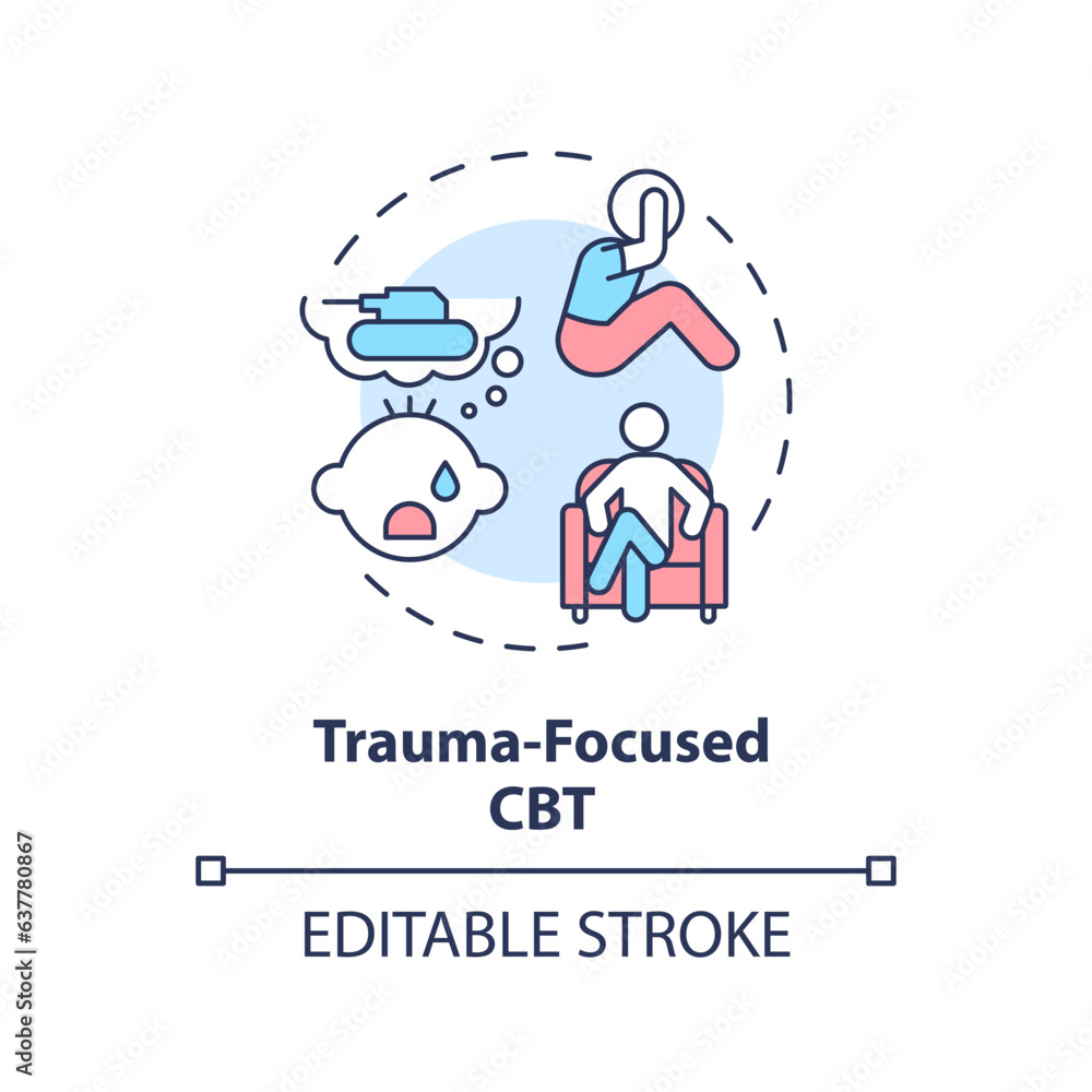 2D editable trauma focused CBT thin line icon concept, isolated vector, multicolor illustration representing behavioral therapy. 2D editable trauma focused CBT thin line icon concept, isolated vector, multicolor illustration representing behavioral therapy.