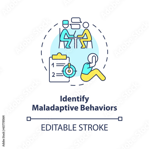 2D editable identify maladaptive behaviors thin line icon concept, isolated vector, multicolor illustration representing behavioral therapy.