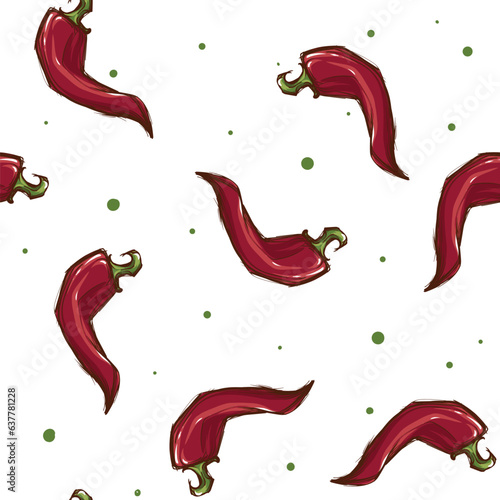 Mexican ornament with sketch style hand drawn jalapeno pepper. Mexican color palette. Seamless pattern. EPS10 vector illustration