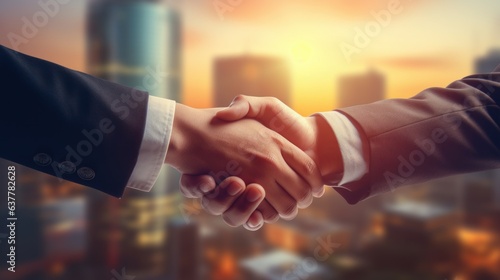 Cheerful Business People Making Handshake, Business Partners Shaking Hands, Teamwork Concept. Generative Ai