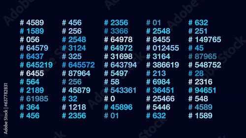 Random neon numbers pattern on black gradient, digital computer screen