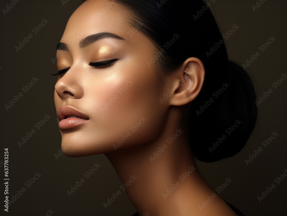Beautiful and elegant mixed race woman in her 20s with styled long black hair. Simple and natural make-up suitable for the minimalist bridal style. Beautiful and elegant mixed race woman in her 20s with styled long black hair. Simple and natural make-up suitable for the minimalist bridal style.