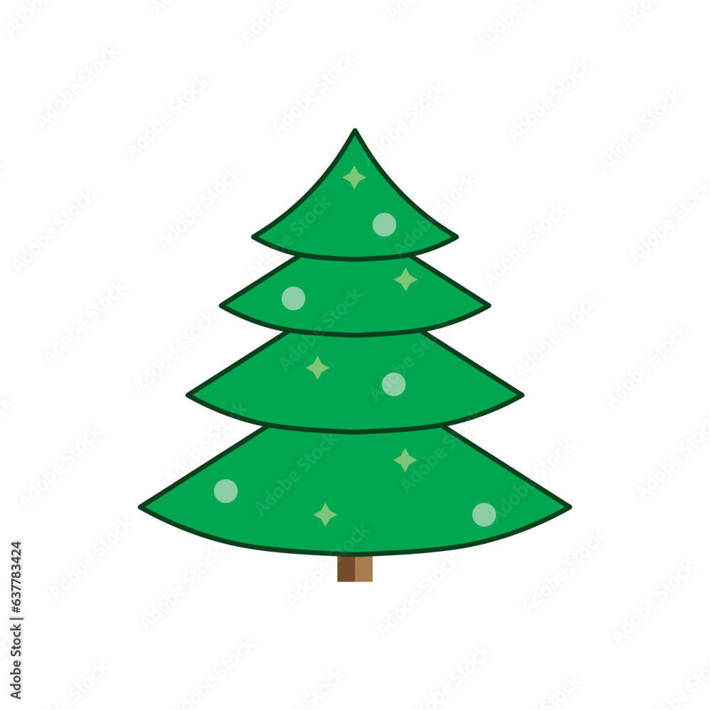 Christmas tree cartoon icon. Green silhouette decoration trees signs, isolated. Flat design. Symbol of holiday, winter, Christmas celebration, New Year illustration