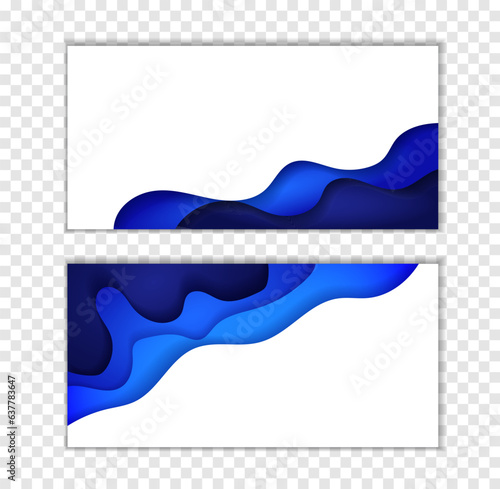 Background with blue abstract multilayered wavy pattern. Paper art style. Template design for posters, banners, flyers, booklets.