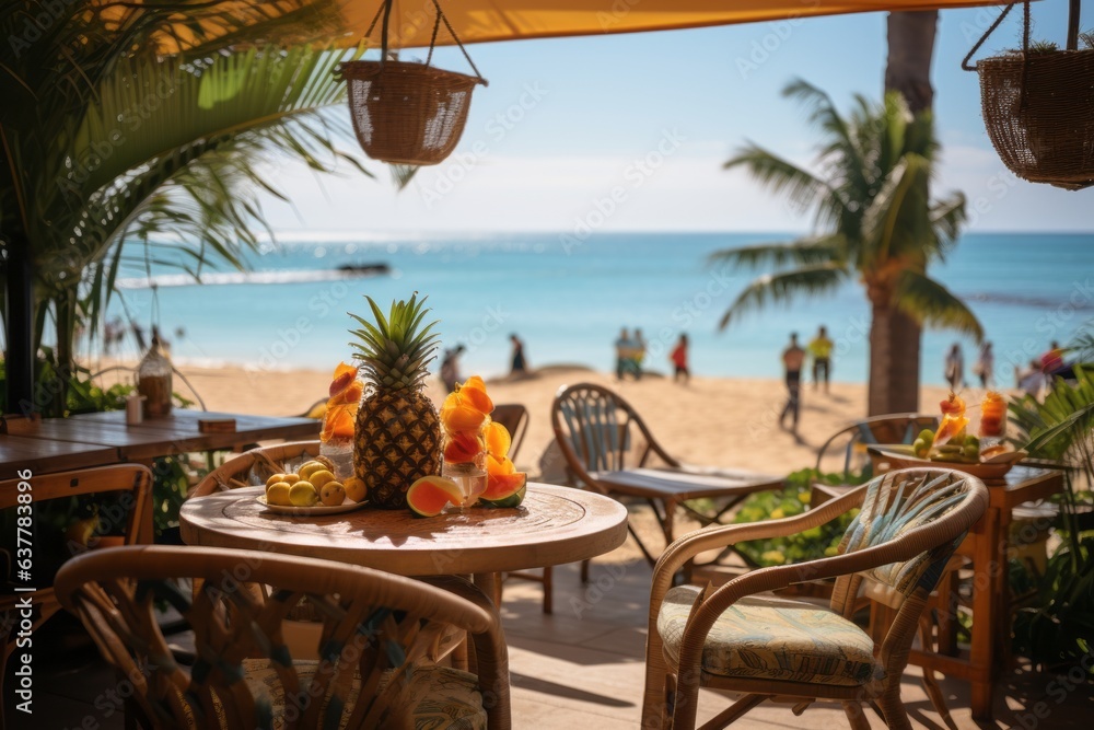  Tropical Beachfront Cafe With Pineapple, Generative AI 