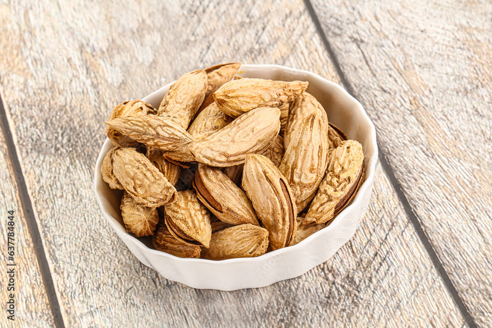 Shelled dry almond nut heap Shelled dry almond nut heap