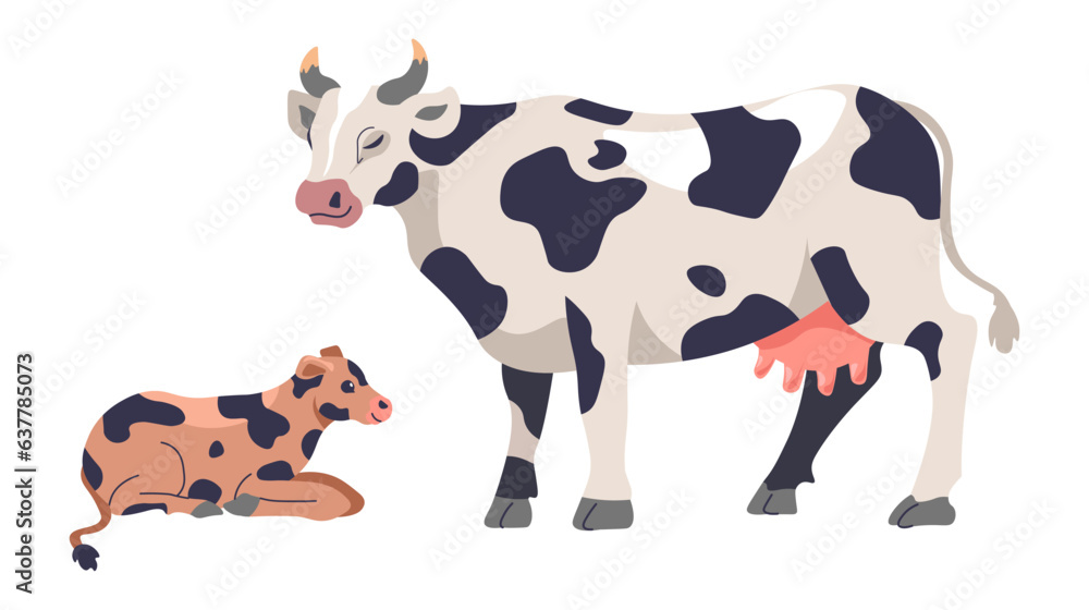Obraz premium Cow and calf, livestock breeding, and farming