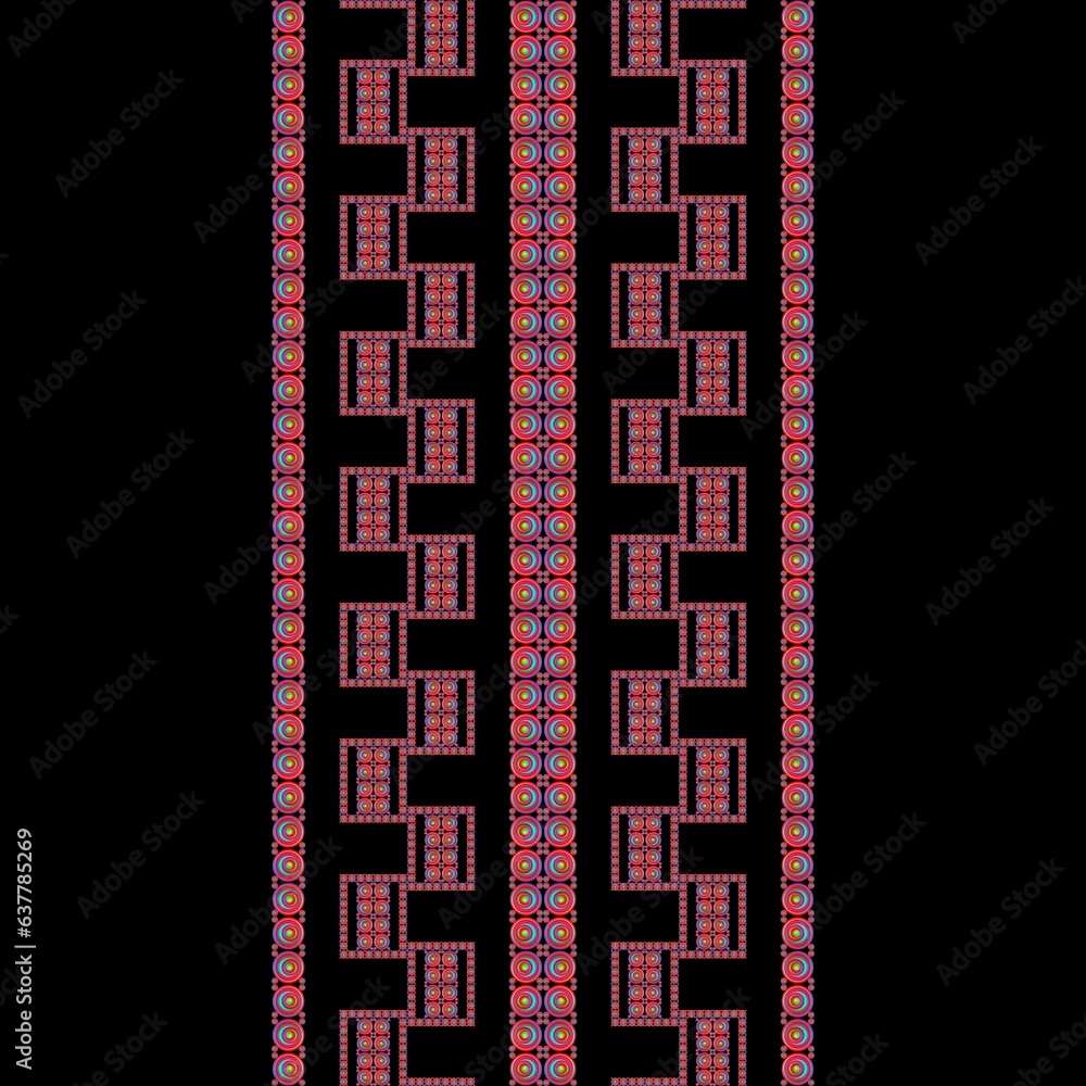 Circles arranged in a row to form a rectangle with a black background, design, square pattern, fabric pattern, pattern for use as background. Circles arranged in a row to form a rectangle with a black background, design, square pattern, fabric pattern, pattern for use as background.