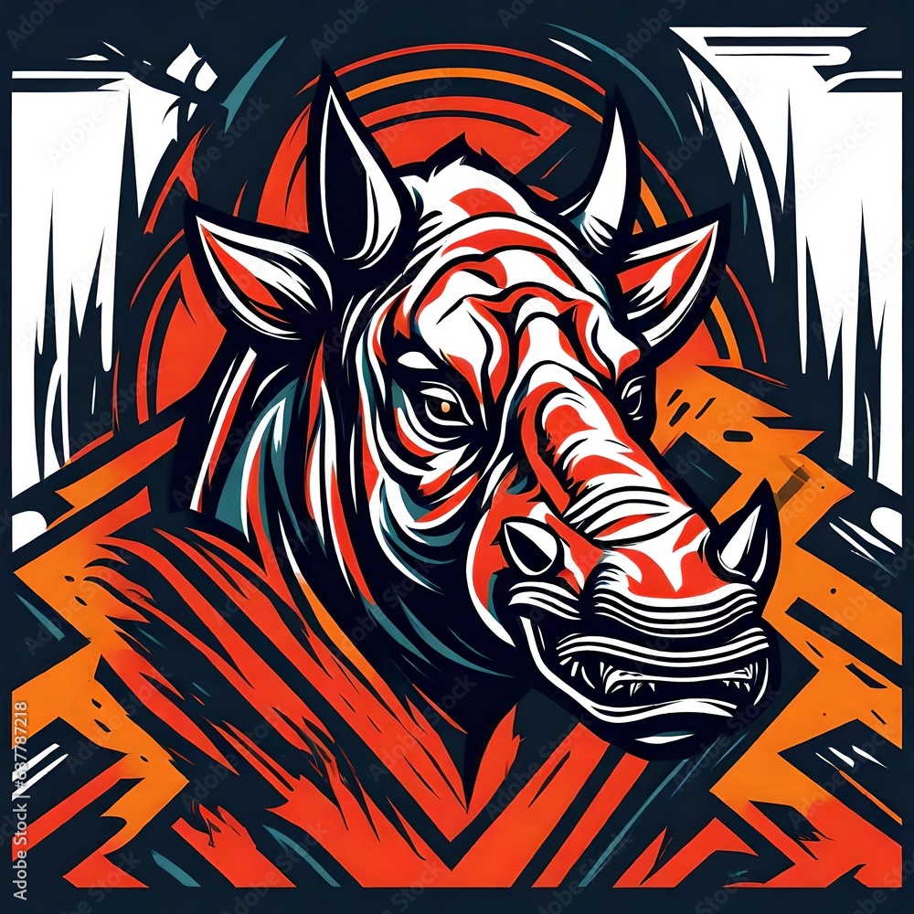 A logo for a business or sports team featuring an abstract rhinoceros that is suitable for a t-shirt graphic. A logo for a business or sports team featuring an abstract rhinoceros that is suitable for a t-shirt graphic.