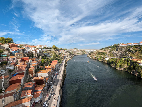 Vista panorâmica sobre o rio Douro com a Ribeira na cidade velha no Porto em Portugal photo