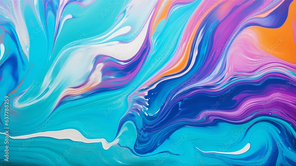 Fototapeta premium Stylish Multicolored Painting. Abstract Art Bold colors, rainbow color swirls wave Texture Wallpaper. Colorful background banner Generative AI.