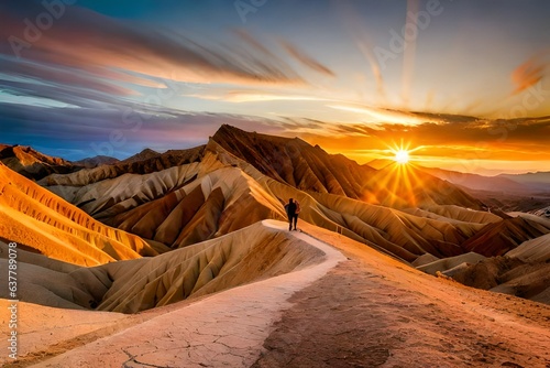 colorful sunrise in zabriskie point, death valley national park, california, usa; colorful mountains on the desert. Ai Generated