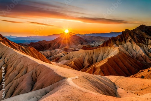 colorful sunrise in zabriskie point, death valley national park, california, usa  colorful mountains on the desert. Ai Generated © Rao Saad Ishfaq