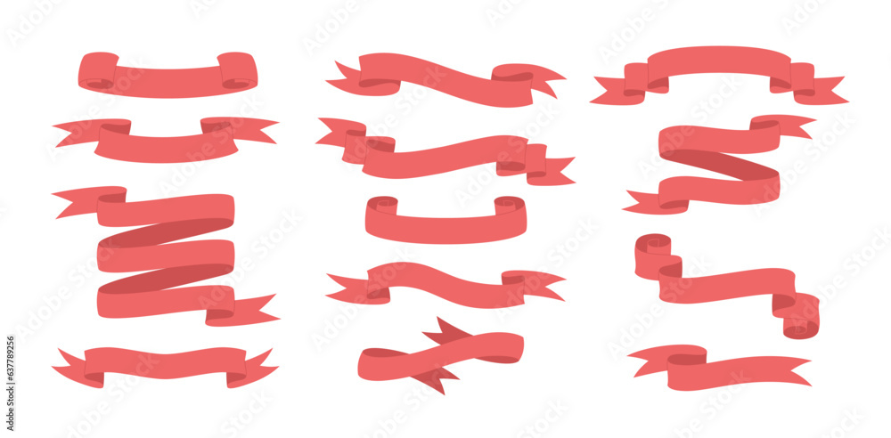 Set of horizontal red ribbons isolated on white background. Vector illustrations collection. Set of horizontal red ribbons isolated on white background. Vector illustrations collection.