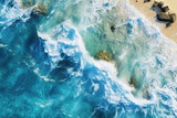 Background of clear ocean breaks on the shore. Aerial view