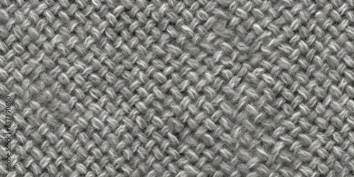 Seamless thick chunky cozy wool weave knit background texture. Tileable coarse crosshatch mottled gray boucle upholstery textile surface pattern. A high resolution fabric 3D rendering, Generative AI
