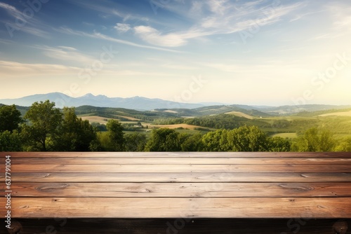 Empty rustic old wooden boards table copy space with rural area