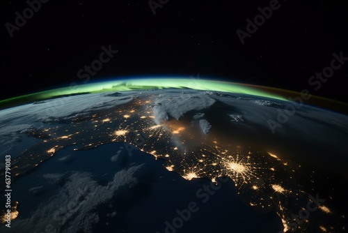 The Earth at night showcasing the sparkling city lights