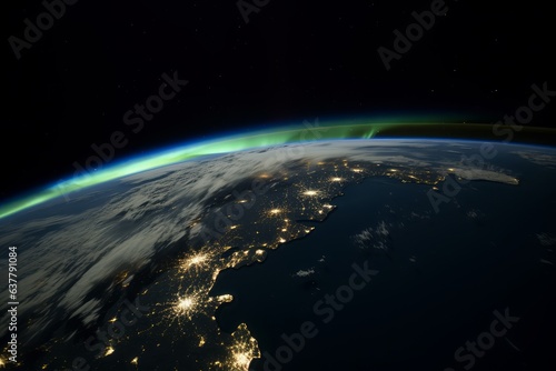 The Earth at night, illuminated by lights from space