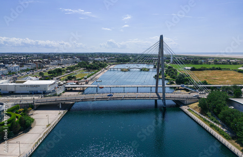 Southport, Merseyside, UK, June 21, 2023; Aerial view of the Millennium Bridge and Marine Lake in the afternoon sun Southport Merseyside photo
