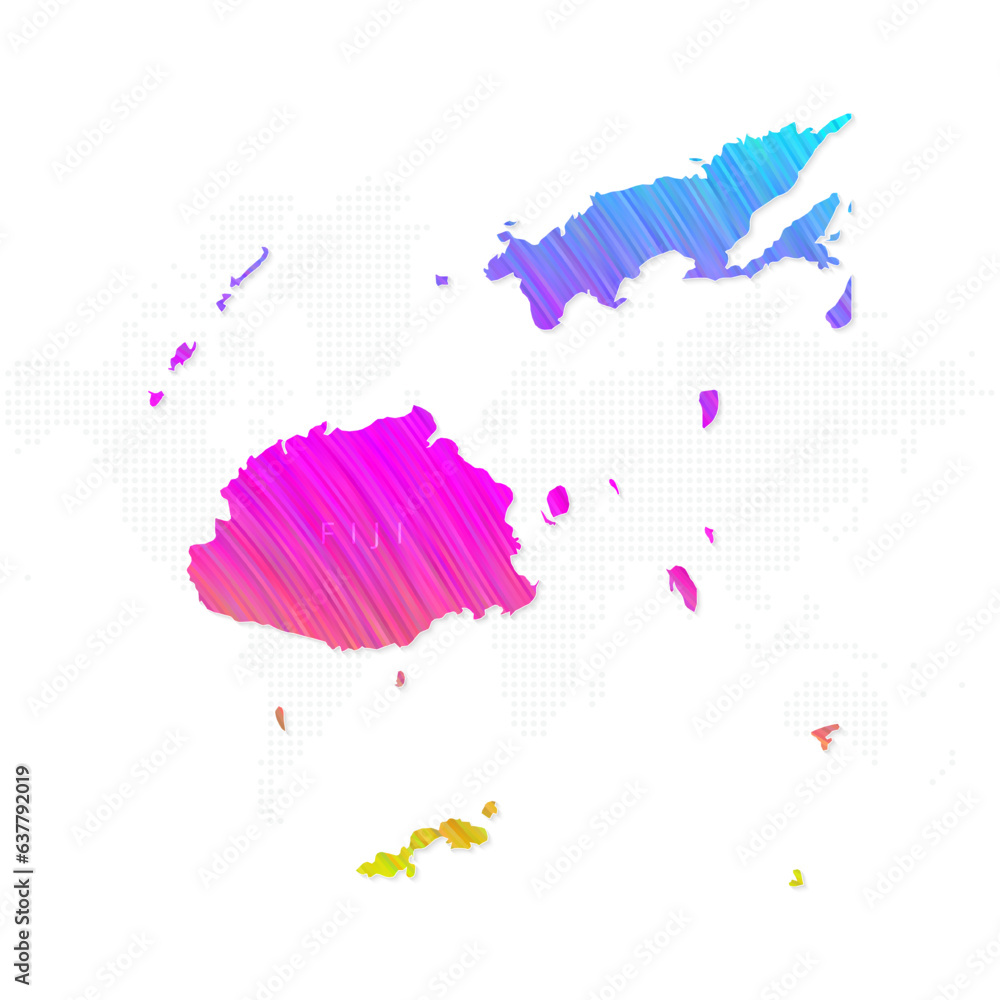 Obraz premium Fiji map in colorful halftone gradients. Future geometric patterns of lines abstract on white background. Vector illustration EPS10