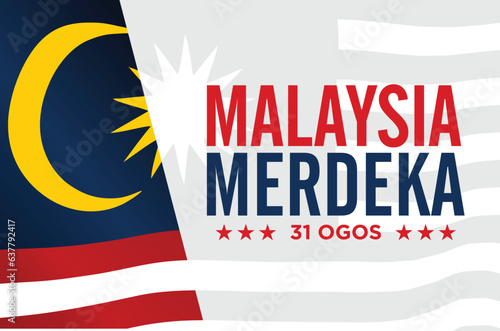 Malaysia Merdeka. 31 Ogos (Translate:  Independence Day of Malaysia. August 31). Vector Illustration and Logo.