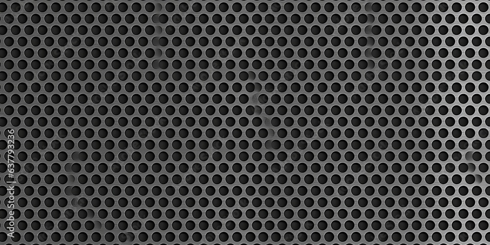 Seamless perforated metal dot grid pattern. Metallic industrial steel grate with punched holes transparent background texture overlay or displacement, bump or height map. 3D rendering, Generative AI - obrazy, fototapety, plakaty 